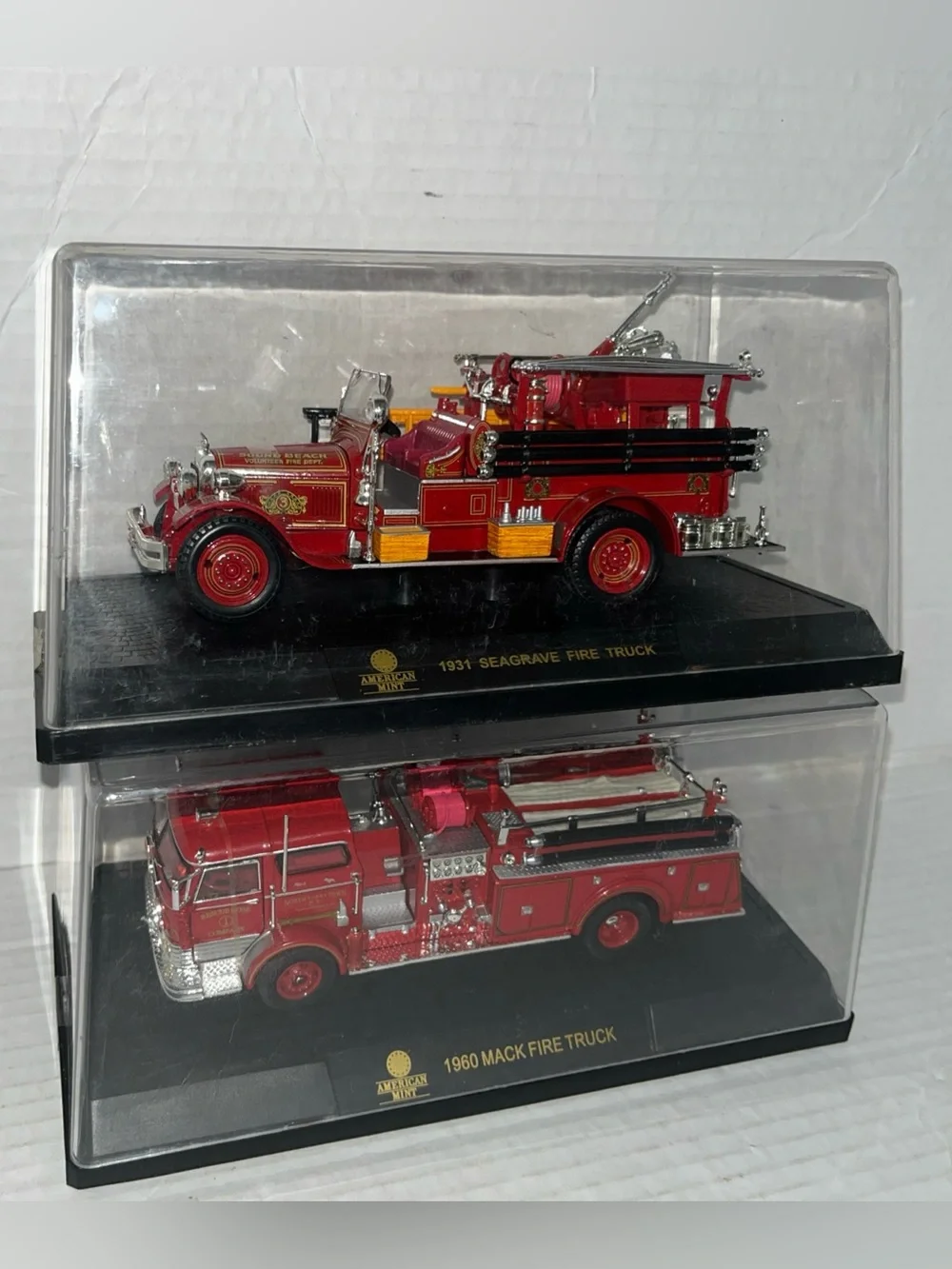 Lot 2 American Mint 1960 Mack & 1931 Seagrave Fire Truck Diecast Model No Box